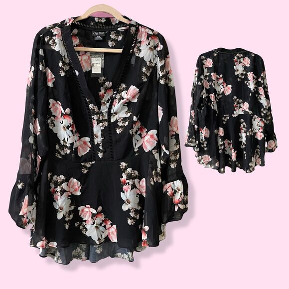 Trendy City Chic Sacred Lotus Floral Top Crochet Accent Flutter Sleeve 18 NWT - Picture 7 of 7